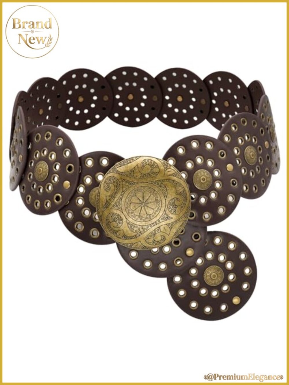 Wide Disc Belt PU Leather Alloy Boho Western Concho Women's